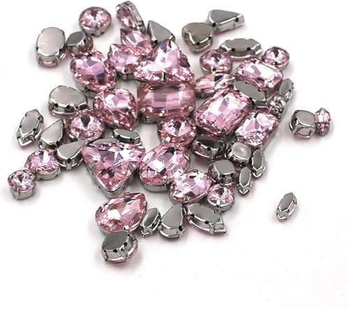 Hotfix-Strasssteine, 50 Stück/Beutel, gemischte Form, Kristallsteine, for Nähen, Splitter-Krallenfassung, Glas-Strasssteine, DIY-Taschen, Schuhe, Kleidungszubehör(Pink) von EUXHTYWP