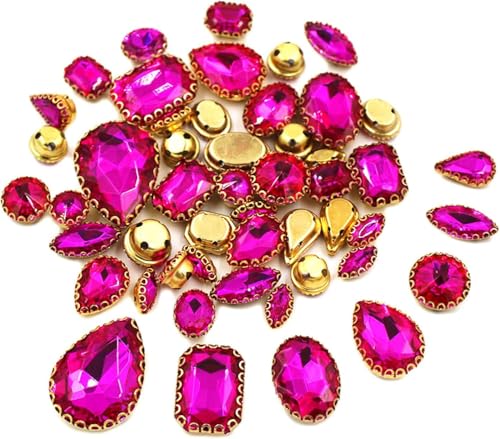 Hotfix-Strasssteine, 50 Stück/Beutel, gemischte Form, Kristallsteine, for Nähen, goldfarbene Spitzen-Krallenfassung, Glas-Strasssteine, DIY-Schuhe, Kleidungszubehör(Rose) von EUXHTYWP