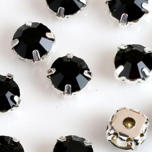 Hotfix-Strasssteine, runde Glas-Strasssteine ​​mit Kralle for Aufnähen, Kristallstein-Strass-Diamant-Metall-Basisschnalle for Kleidung(Black) von EUXHTYWP