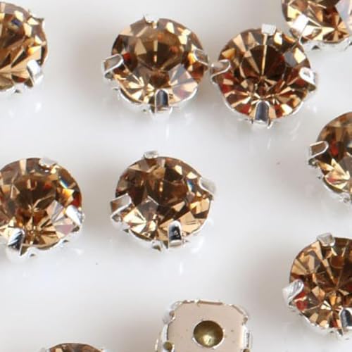 Hotfix-Strasssteine, runde Glas-Strasssteine ​​mit Kralle for Aufnähen, Kristallstein-Strass-Diamant-Metall-Basisschnalle for Kleidung(Light Topaz) von EUXHTYWP