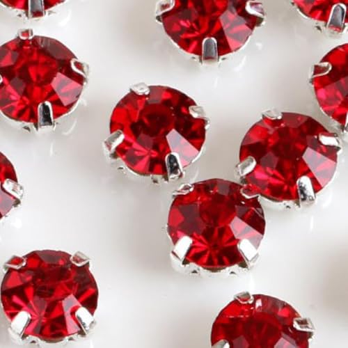 Hotfix-Strasssteine, runde Glas-Strasssteine ​​mit Kralle for Aufnähen, Kristallstein-Strass-Diamant-Metall-Basisschnalle for Kleidung(Red) von EUXHTYWP