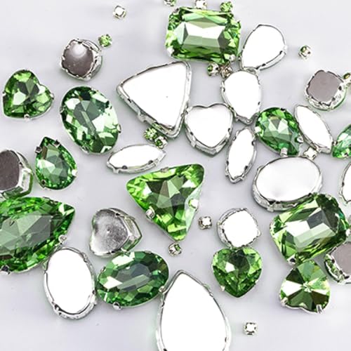 Hotfix-Strasssteine, smaragdgrüne Glas-Strasssteine ​​für Kleidung, lose flache Rückseite, Kleidersteine, dekorativer Kristall for Aufnähen, 50 Stück/Packung(Light Green) von EUXHTYWP