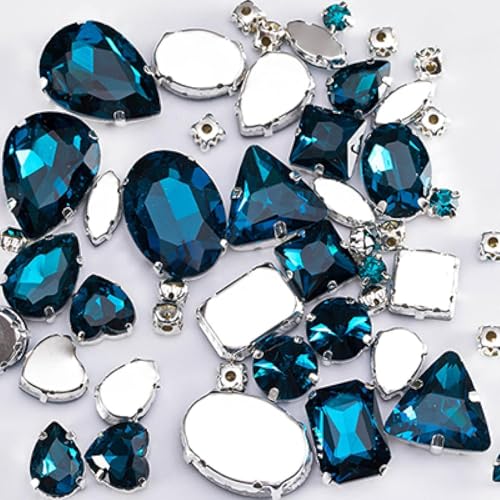 Hotfix-Strasssteine, smaragdgrüne Glas-Strasssteine ​​für Kleidung, lose flache Rückseite, Kleidersteine, dekorativer Kristall for Aufnähen, 50 Stück/Packung(Peacock Blue) von EUXHTYWP