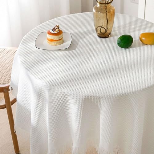 Tischdecke Aus Baumwollleinen,Einfarbige Tischdecke Waschbar Knitterfrei Tischtuch Dekorative Tischdecken Aus Jacquardstoff for Esszimmer Partys Küche-J-180x340cm(71x134inch)(B,180x180cm(71x71inch)) von EUXHTYWP