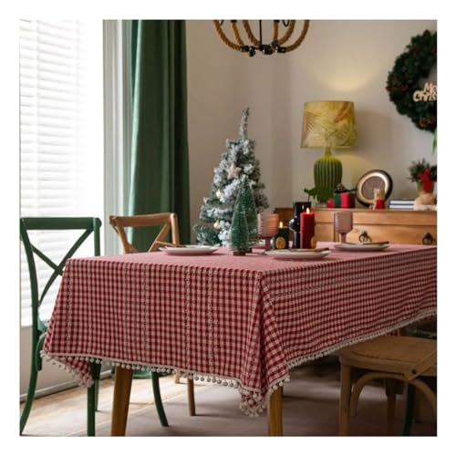 EUYIMOMO tischdecke Weihnachten Garngefärbte Karierte rote Weihnachtstischdecke, Urlaubs-Haushalts-Staubschutz-Tuch, Weihnachtstischdecken for rechteckige Tische(A,140x300cm) von EUYIMOMO