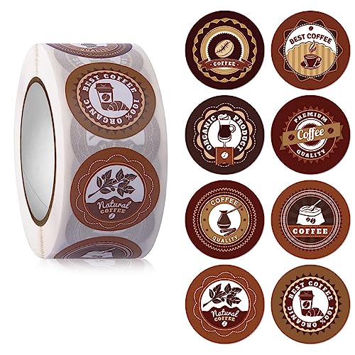 500 Stück Kaffee-Themen-Etiketten-Aufkleber, 2,5 cm, runde Versiegelungsaufkleber für Kaffee-Getränke, Wasserflaschen, Partygeschenke von EUYueli