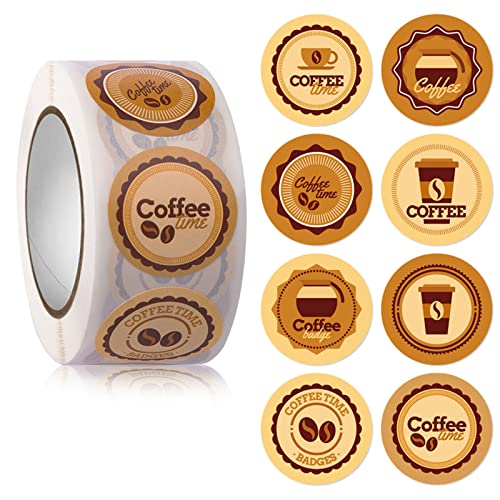 500 Stück Kaffee-Themen-Etiketten-Aufkleber, 2,5 cm, runde Versiegelungsaufkleber für Kaffee-Getränke, Wasserflaschen, Partygeschenke von EUYueli