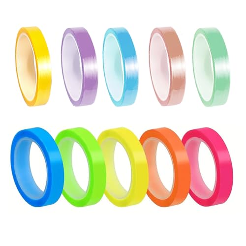 EUZUXU 10 Rollen Haftnotizen, Haftnotizen Tabs, Transparente Notizzettel Textmarker-Klebeband, Sticky Notes Page Marker Beschreibbar für Annotieren Bücher(6mm x 5m) von EUZUXU