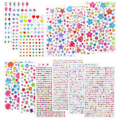 EUZUXU 3228 Stück Glitzersteine Selbstklebend, Aufkleben Glitzersteine Zum Basteln Glitzersteine Gesicht, für DIY Handwerke, Kreativprojekte, DIY (12 Blätter) von EUZUXU