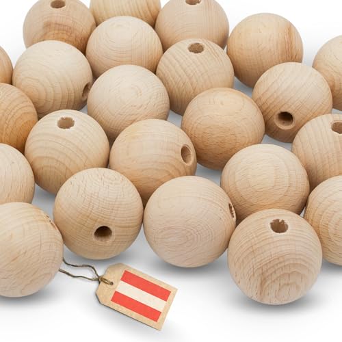 EV® Holzkugeln mit Loch - 12 Stück 50mm Durchmesser - Made in Austria - Große Holzperlen mit 8mm Bohrung, Gedrechselt aus Hochwertigem Buchenholz EV® Holzkugeln mit Loch - 12 Stück 50mm Durchmesser - Made in Austria - Große Holzperlen mit 8mm Bohrung, Gedrechselt aus Hochwertigem Buchenholz von EV Home Creations