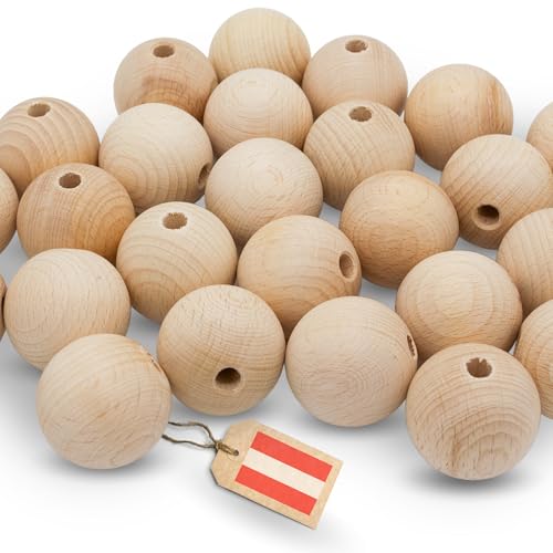 22 Stück 40mm Holzperlen Natur | Made in Austria | Hochwertiges Buchenholz | Holzkugeln mit Loch | 8mm Bohrung | Holzperlen zum Auffädeln | Holzkugeln 40mm | Holzperlen Groß (40mm - 22 Stück, Natur) von EV Home Creations