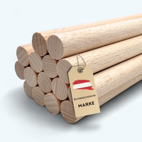 EV® Rundholz 30cm - 15 Stück mit 15mm Durchmesser - Made in Austria - Premium Holzstäbe zum Basteln, Gedrechselt aus Hochwertigem Buchenholz von EV Home Creations