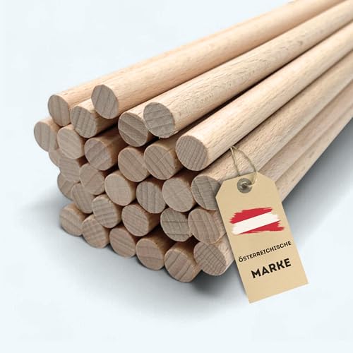 EV® Rundholz 30cm - 30 Stück mit 10mm Durchmesser - Made in Austria - Premium Holzstäbe zum Basteln, Gedrechselt aus Hochwertigem Buchenholz von EV Home Creations