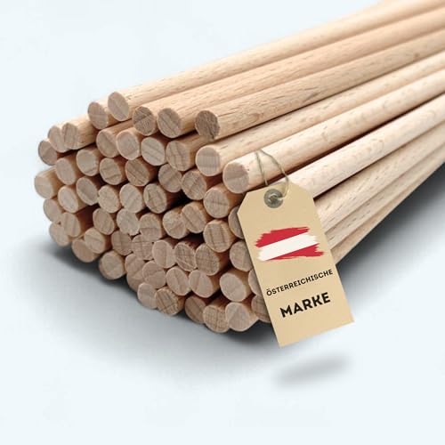 EV® Rundholz 30cm - 60 Stück mit 5mm Durchmesser - Made in Austria - Premium Holzstäbe zum Basteln, Gedrechselt aus Hochwertigem Buchenholz von EV Home Creations