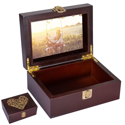Kleine Erinnerungsboxen aus Holz mit Scharnierdeckel und einem Bilderrahmen im Inneren des Deckels – dekorative Aufbewahrungsbox mit Scharnierdeckel für Bild, Buchstaben, Zeitkapsel Kleine Erinnerungsboxen aus Holz mit Scharnierdeckel und einem Bilderrahmen im Inneren des Deckels – dekorative Aufbewahrungsbox mit Scharnierdeckel für Bild, Buchstaben, Zeitkapsel von EVA murmure
