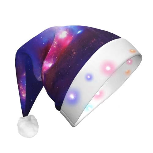 EVANEM Plüsch-Weihnachtsmütze mit LED-Lichtern, Universum, Sternenhimmel, beleuchtet, für Erwachsene von EVANEM