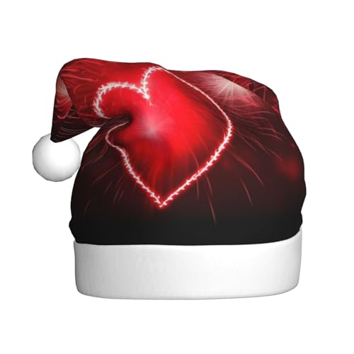 EVANEM Weihnachtsmütze für Erwachsene, rote Herzen, Feuerwerk, Weihnachtsmütze mit Pompons, beleuchtet, Weihnachtsmützen für Neujahrsparty von EVANEM