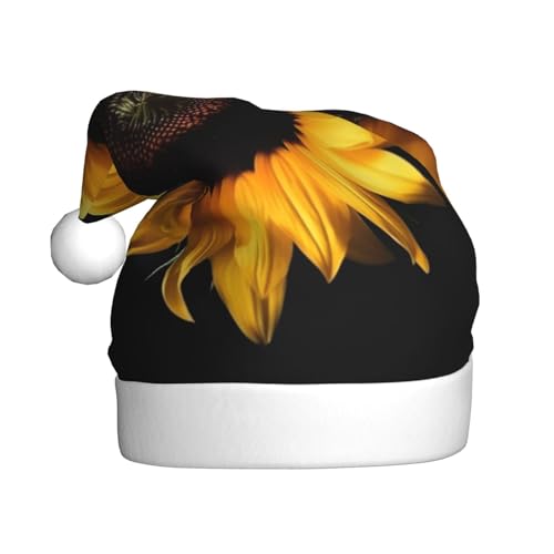 EVANEM Weihnachtsmütze für Erwachsene, schwarze Sonnenblumen-Weihnachtsmütze mit Pompons, beleuchtet, Weihnachtsmützen für Neujahrsparty von EVANEM