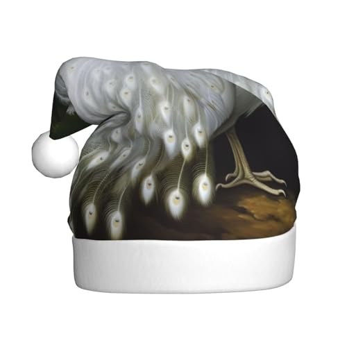 EVANEM Weihnachtsmütze für Erwachsene, weißer Pfau, Weihnachtsmütze mit Pompons, beleuchtet, Weihnachtsmützen für Neujahrsparty von EVANEM