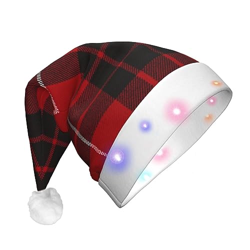 EVANEM Weihnachtsmütze mit LED-Lichtern, Gittermuster, Weihnachtsmütze für Erwachsene, leuchtende Weihnachtsmütze, Plüsch-Weihnachtsmannmütze von EVANEM