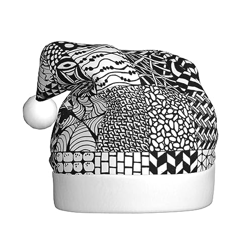 EVANEM Weihnachtsmütze mit schwarz-weißem Muster, Weihnachtsmütze für Erwachsene, beleuchtete Weihnachtsmütze, Plüsch-Weihnachtsmannmütze für Neujahrsparty und Feiertagsveranstaltung von EVANEM