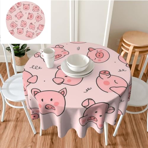 Runde Tischdecke, 152,4 x 152,4 cm, wasserdicht, für Party, Rosa, niedliches Schweine-Druck, Tischdecken für Küche, Esszimmer, Kreis, Tischdecke für Hochzeit, Camping von EVANEM