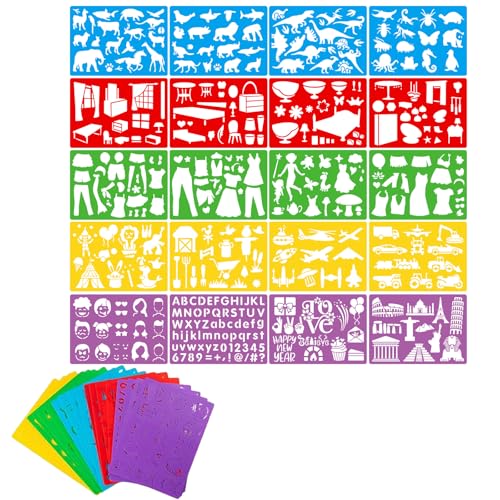 Malschablonen Set, Satz von 20 Plastik Alphabet Malschablon, Smile Style Muster, Flugzeuge, Züge, Hausmuster, fün Farben Malen Schablonen, für Geburtstag, Bastelarbeiten, Scrapbooking Malschablonen Set, Satz von 20 Plastik Alphabet Malschablon, Smile Style Muster, Flugzeuge, Züge, Hausmuster, fün Farben Malen Schablonen, für Geburtstag, Bastelarbeiten, Scrapbooking von EVDZNA