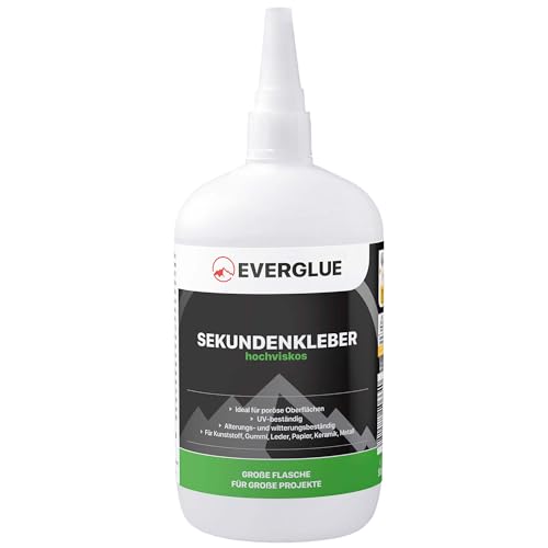 EVERGLUE Sekundenkleber dickflüssig für präzises Kleben und schnelle Reparaturen - extra stark schnelltrocknend und flüssig ohne Nachtropfen Sekundenkleber hochviskos 500g von EVERGLUE