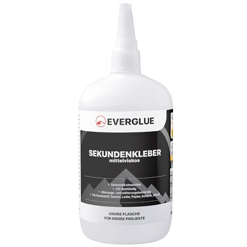 EVERGLUE Sekundenkleber mittelflüssig für präzises Kleben und schnelle Reparaturen - extra stark schnelltrocknend und flüssig ohne Nachtropfen Sekundenkleber mittelviskos 500g von EVERGLUE