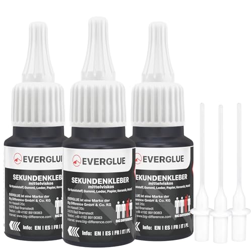 Everglue Sekundenkleber Set dünn, mittel oder dick 3x 20g für präzises Kleben und schnelle Reparaturen extra stark schnelltrocknend und flüssig ohne Nachtropfen Sekundenkleber extra stark (EV650042-3) von EVERGLUE