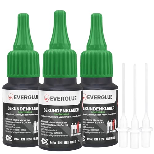 Everglue Sekundenkleber dickflüssig 3x 20g für präzises Kleben und schnelle Reparaturen schnelltrocknend und flüssig ohne Nachtropfen Sekundenkleber extra stark (EV650043-3) Everglue Sekundenkleber dickflüssig 3x 20g für präzises Kleben und schnelle Reparaturen schnelltrocknend und flüssig ohne Nachtropfen Sekundenkleber extra stark (EV650043-3) von EVERGLUE