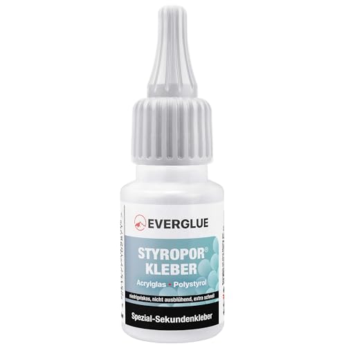 Everglue Sekundenkleber Spezial Acryl geruchsarm für präzises Kleben und schnelle Reparaturen - extra stark schnelltrocknend und dünnflüssig ohne Nachtropfen Flasche 20g von EVERGLUE