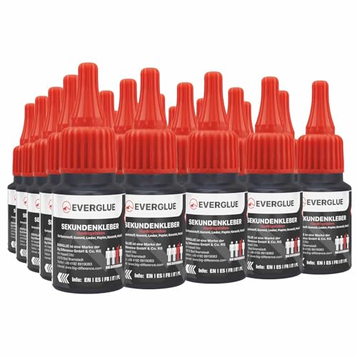 Everglue Sekundenkleber dünn, mittel oder dick 25x 20g für präzises Kleben und schnelle Reparaturen extra stark schnelltrocknend und flüssig ohne Nachtropfen Sekundenkleber extra stark (EV650041-25) von EVERGLUE