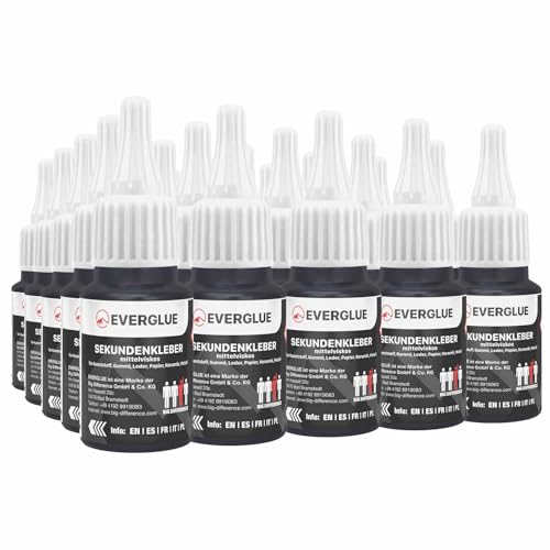 Everglue Sekundenkleber dünn, mittel oder dick 25x 20g für präzises Kleben und schnelle Reparaturen extra stark schnelltrocknend und flüssig ohne Nachtropfen Sekundenkleber extra stark (EV650042-25) von EVERGLUE