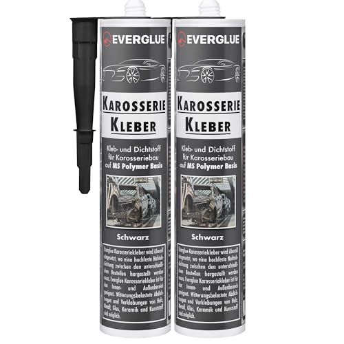 Karosseriekleber 1K MS Montagekleber UV-beständig schwarz Kartusche MS-Polymer Kraftkleber extra stark elastischer Kleb-und Dichtstoff zum Kleben und Abdichten im Fahrzeugbau, Van, Wohnmobil (2) von EVERGLUE