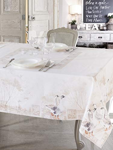 EVERGREENWEB Elegante Tischdecke aus reiner Baumwolle, 100 % natürlich, mit modernem Design Country, Digitaldruck, Tischdekoration, maschinenwaschbar, strapazierfähig, Gans 180 x 280 cm Country Oca von EVERGREENWEB MATERASSI & BEDS