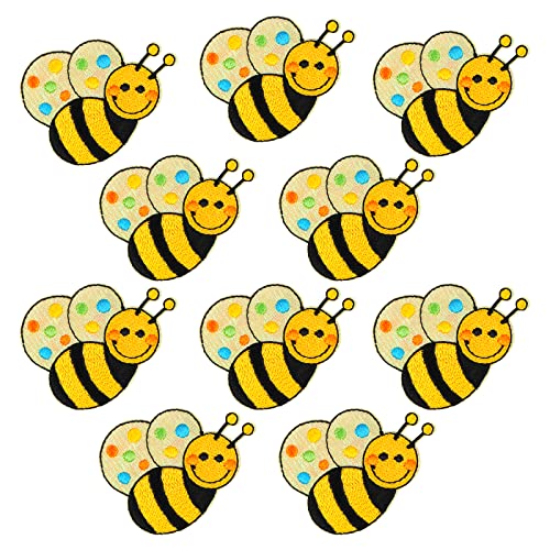 10 Stück Bienen bestickte Bügelbilder große Bienenform zum Aufnähen auf Patches Niedliche Applikation Nähen Patches für Taschen, Jacken, Jeans, Hüte, Kleidung DIY Bienen Dekoration Patches von EVERMARKET