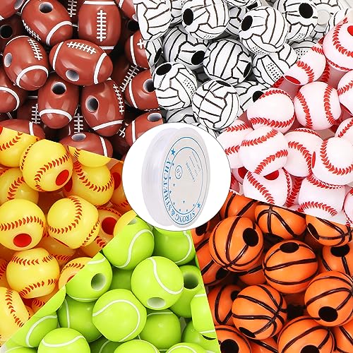 300 Stück Sportballperlen für Schmuckherstellung, Acryl-Sportperlen, Bulk, Baseball, Basketball, Volleyball, Softball, Fußball, Tennis, Perlen mit Stretchseil, Sport-Abstandshalter Perlen für DIY 300 Stück Sportballperlen für Schmuckherstellung, Acryl-Sportperlen, Bulk, Baseball, Basketball, Volleyball, Softball, Fußball, Tennis, Perlen mit Stretchseil, Sport-Abstandshalter Perlen für DIY von EVERMARKET