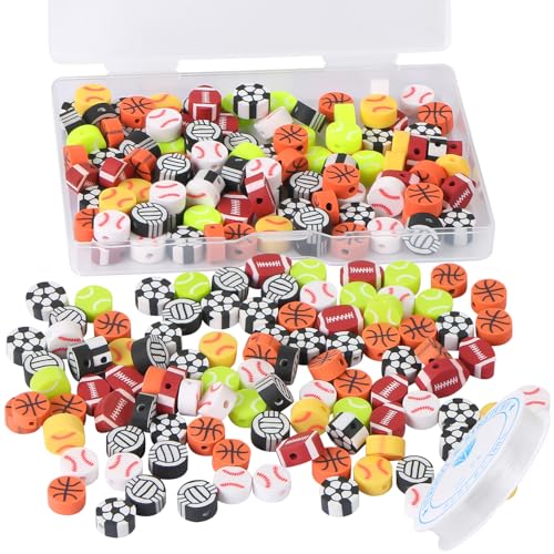 EVERMARKET 100 Stück Sportkugel-Perlen, Polymer-Ton-Perlen, Großpackung, für Baseball, Fußball, Basketball, Volleyball, Rugby, Basteln, Perlen für Schmuckherstellung, Schlüsselanhänger, Ohrringe, EVERMARKET 100 Stück Sportkugel-Perlen, Polymer-Ton-Perlen, Großpackung, für Baseball, Fußball, Basketball, Volleyball, Rugby, Basteln, Perlen für Schmuckherstellung, Schlüsselanhänger, Ohrringe, von EVERMARKET
