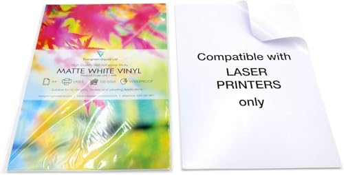10 Blatt hochwertiges weißes wasserfestes A4-Vinyl, matt, selbstklebend, laserbedruckbar von EVG