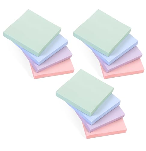 12 Blöcke Dusk Pastell (quadratisch) Haftnotizen, 100 Blatt pro Block, 76 x 76 mm, helle Pastellfarben, Lila, Rosa, Grün, Blau, zarte Farben für sanfte Notizen, Tagebücher und kreative Planung von EVG