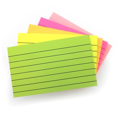 12 Blöcke Neon (rechteckig), liniert, 127 x 76 mm, Neonfarben, Gelb, Rosa, Grün, Orange liniert/liniert, selbstklebende Notizblöcke für Büro, Schule und Meeting von EVG