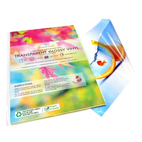 EVG 20 Blatt A4 glänzend weiße transparente selbstklebendes Vinyletiketten | Wasserfestes papier für Laserdrucker | Stickerpapier für die Erstellung eigener Produktaufkleber, Etiketten, Schilder EVG 20 Blatt A4 glänzend weiße transparente selbstklebendes Vinyletiketten | Wasserfestes papier für Laserdrucker | Stickerpapier für die Erstellung eigener Produktaufkleber, Etiketten, Schilder von EVG