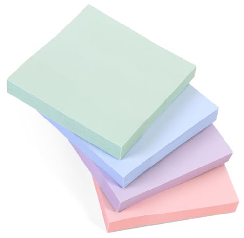 4 Blöcke Dusk Pastell (quadratisch) Haftnotizen, 100 Blatt pro Block, 76 x 76 mm, helle Pastellfarben, Lila, Rosa, Grün, Blau, zarte Farben für sanfte Notizen, Tagebücher und kreative Planung von EVG