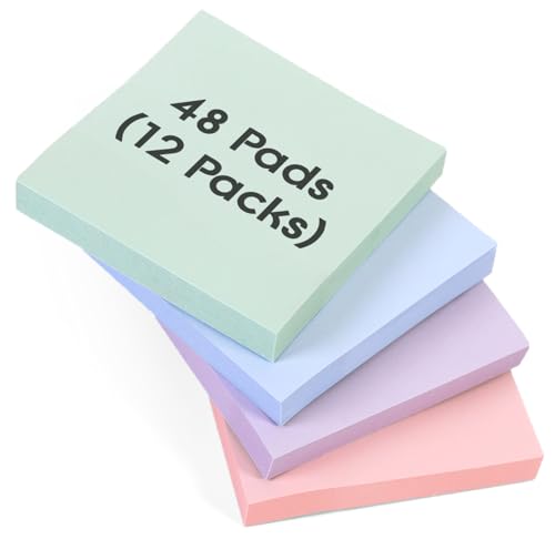 48 Blöcke Dusk Pastell (quadratisch) Haftnotizen, 100 Blatt pro Block, 76 x 76 mm, helle Pastellfarben, Lila, Rosa, Grün, Blau, zarte Farben für sanfte Notizen, Tagebücher und kreative Planung von EVG