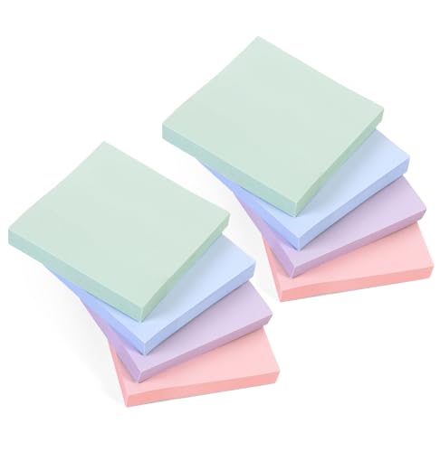 8 Blöcke Dusk Pastell (quadratisch) Haftnotizen, 100 Blatt pro Block, 76 x 76 mm, helle Pastellfarben, Lila, Rosa, Grün, Blau, zarte Farben für sanfte Notizen, Tagebücher und kreative Planung von EVG