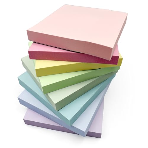 800 Pastell-Haftnotizen – 8 Blöcke mit je 100 Blatt – 76 x 76 mm – verschiedene weiche Farben: Rosa, Blau, Lila, Grün, Gelb – abnehmbare selbstklebende Notizblöcke für Zuhause, Büro und Schule von EVG