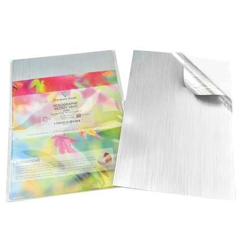 EVG Evergreen Goods holografische silberfarbene Vinylrückseite, A4, selbstklebende Rückseite, Linienmuster, Tintenstrahl- und Laserdrucker (20) von EVG