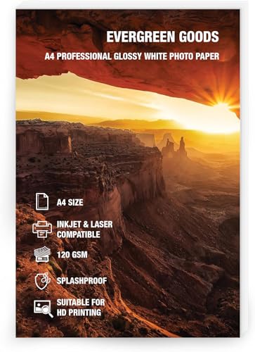 Evergreen Goods 50 Blatt A4 Glänzend Weißes Beidseitig Bedruckbares Fotopapier 120 GSM Tintenstrahl & Laserdrucker Kompatibel Hochauflösendes Papier für Fotodruck, Scrapbooking, Karten & Basteln von EVG