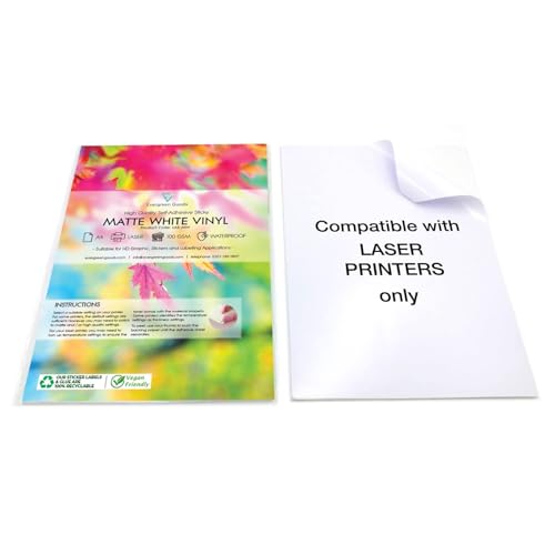 Evergreen Goods 10 Blatt A4 Mattweißes, Vinyl Sticker Papier -Etikett | Glänzendes, Wasserfestes Papier Laserdrucker | Geeignet Für Cricut, Silhouette Und Andere Schneidegeräte Evergreen Goods 10 Blatt A4 Mattweißes, Vinyl Sticker Papier -Etikett | Glänzendes, Wasserfestes Papier Laserdrucker | Geeignet Für Cricut, Silhouette Und Andere Schneidegeräte von EVG